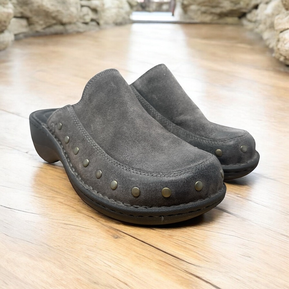 Born Clog Women 8W Grey Suede Studded Handcrafted Leather Wedge Mules VCJG18